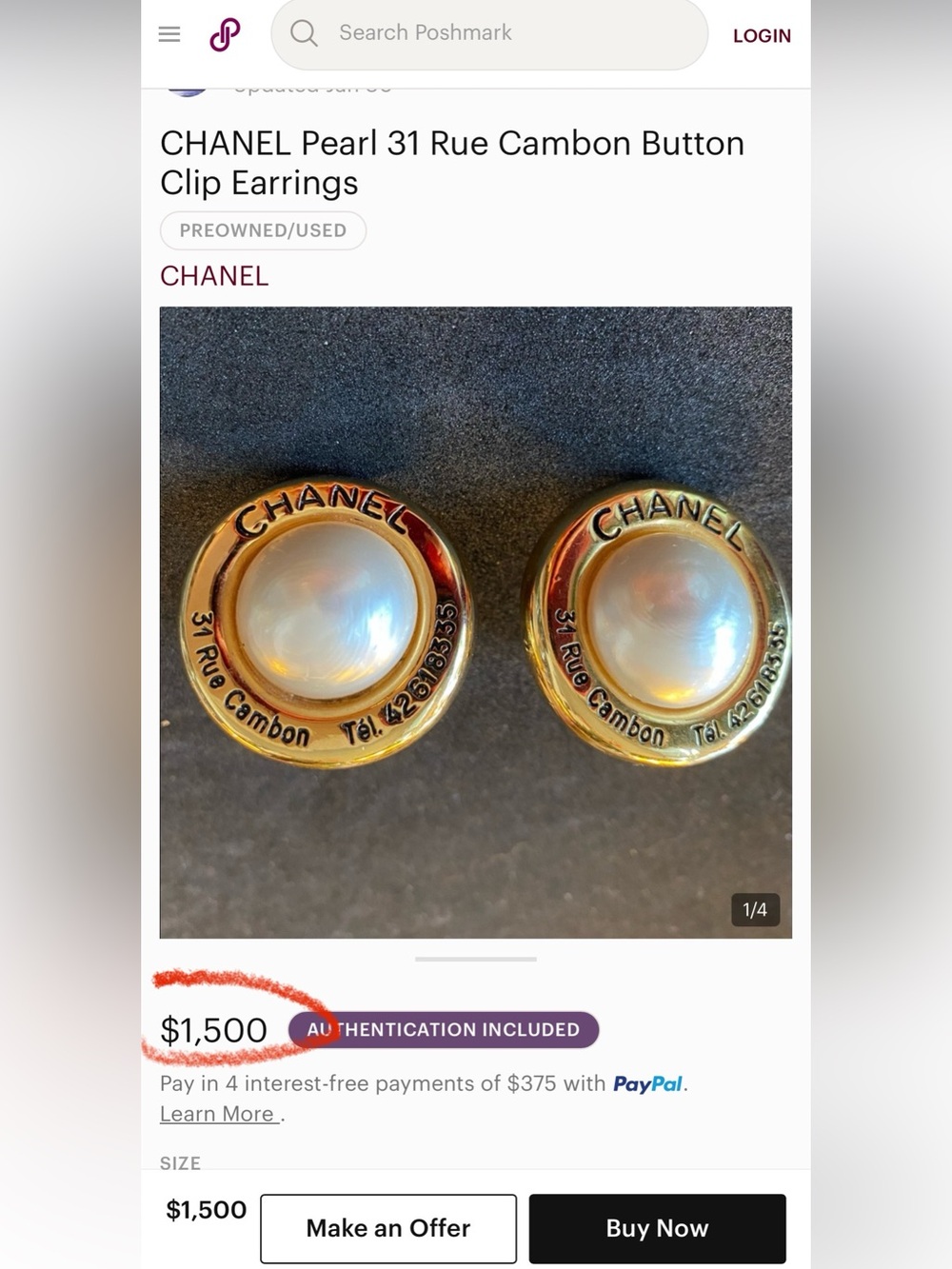 CHANEL Vintage 1993 Rue Cambon Faux Pearl Clip-On Earrings - Picture 8 of 9